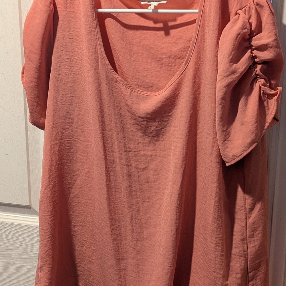 Maurices Coral Blouse with Ruched Sleeves